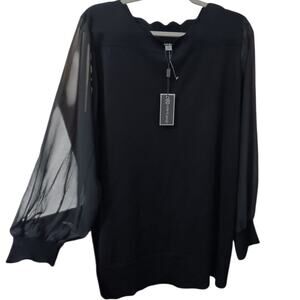 NEW CABLE & GAUGE Sweater Tunic Top Plus 2X Sheer Sleeves Dressy Event Career